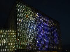 01C Harpa Concert Hall colourfully lit up at night Reykjavik Iceland