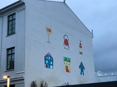 19 Six small murals on the wall of the Icelandic Design Center Street Art Reykjavik Iceland