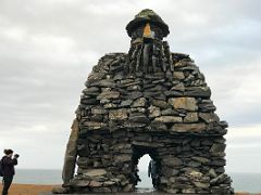 01A A huge stone structure of half troll, half man Bardur Snaefellsas the Protector of Snaefellsnes by sculptor Ragnar Kjartansson in Arnarstapi Snaefellsnes Peninsula Iceland