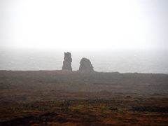 08A The Londrangar pair of volcanic plugs of basalt pinnacles from road 574 on Snaefellsjokull National Park Snaefellsnes Peninsula Iceland