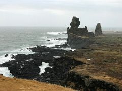 08C The Londrangar pair of volcanic plugs of basalt on Snaefellsjokull National Park Snaefellsnes Peninsula Iceland