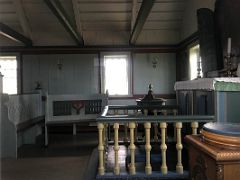 05C The altar inside the black Budir Church Budakirkja on Snaefellsnes Peninsula Iceland
