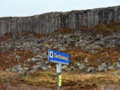 11B Gerduberg basalt cliffs sign on the drive from Borgarnes to Snaefellsnes Iceland