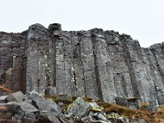 12C Gerduberg hexagonal basalt columns close up on the drive from Borgarnes to Snaefellsnes Iceland