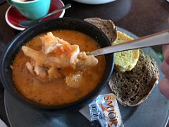 02C We had delicious seafood soup for lunch at Rjukandi cafe at the intersection of roads 54 and 56 on Snaefellsnes Peninsula drive to Stykkisholmur Iceland