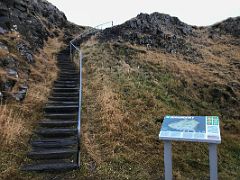 08A Steps lead up to the top of the basalt island Sugandisey Stykkisholmur harbour Snaefellsnes Peninsula Iceland