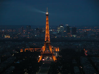 Paris Eiffel Tower at night from Montparnasse Tower
