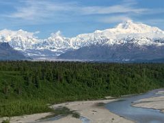 01B Mount Hunter in The Clouds To Denali South Face With Chulitna River In The Morning From Denali Viewpoint South On The Way To Byers Lake In Denali State Park