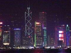 10B Skyscrapers lit up at night Bank Of China Tower, AIA Central, Cheung Kong Centre, HSBC Building from Star Ferry Hong Kong