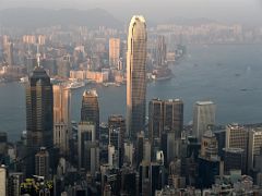 03B Victoria Harbour, Kowloon and Hong Kong skyscrapers The Centre Building and International Finance Centre IFC before sunset from Lugard Road Victoria Peak Hong Kong