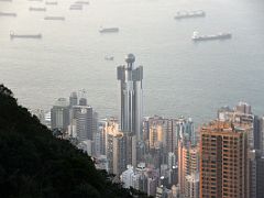 06B Sai Ying Pun district detail with the 41-floor Westpoint unique due to its ball structure on the roof just before sunset from Lugard Road Victoria Peak Hong Kong