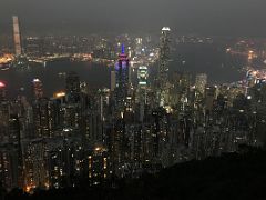 08B International Commerce Centre ICC, Victoria Harbour, The Centre Building, International Finance Centre IFC lit up after sunset from Lugard Road Victoria Peak Hong Kong