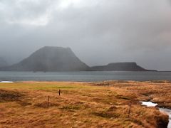 04A Looking across the water to Kirkjufell mountain driving near Grundarfjordur Snaefellsnes Peninsula Iceland