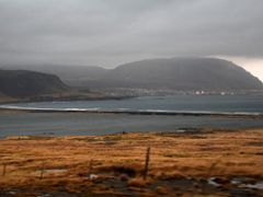 02B Looking ahead at the north coast with Olafsvik driving on road 54 Snaefellsnes Peninsula Iceland