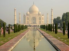 Agra Taj Mahal 05 Taj Mahal Reflected In Pool From Entrance Darwaza Great Gate Just After Sunrise