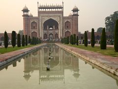 Agra Taj Mahal 10 Entrance Darwaza Great Gate Reflected In Pool At Sunrise