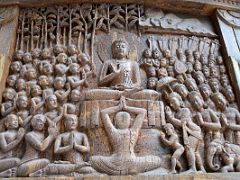 03E Wood Carving Of King Bimbisara Paying Homage To Buddha At Venuvana At The Peace Pagoda In Darjeeling Near Sikkim India