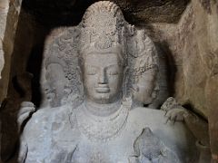 48 Trimurti Is Most Important Sculpture With The 3 Heads Representing Essential Aspects Of Shiva Creation, Protection, Destruction In The Main Cave At Mumbai Elephanta Island