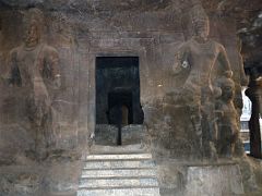 29 Two Dvarapalas Gatekeepers Of The Northern Gate And Shiva Linga In The Central Shiva Shrine In The Main Cave At Mumbai Elephanta Island