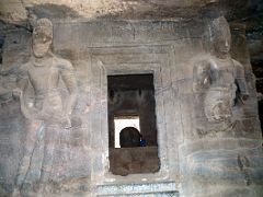 39 Two Dvarapalas Gatekeepers Of The West Gate And Shiva Linga In The Central Shiva Shrine In The Main Cave At Mumbai Elephanta Island