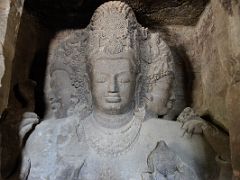 48 Trimurti Is The Most Important Sculpture With The Three Heads Representing Essential Aspects Of Shiva Creation, Protection, Destruction In The Main Cave At Mumbai Elephanta Island