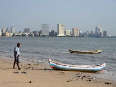 13 Boat On The Beach Next To Mumbai Marine Drive Looking Towards Nariman Point With Air India Building And Oberoi Trident