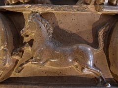 04C Carving Of A Jumping Horse Between Two Ashoka Chakra Wheels On The Abacus Below The Lion Capital Of Askokan Pillar In Sarnath India Archeological Building