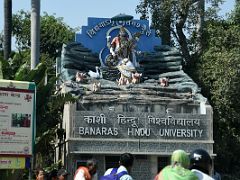 05C Statue Of Saraswati Playing Sitar Hindu Goddess of Wisdom At Entrance To Banaras Hindu University BHU In Varanasi India