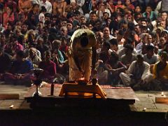 04A A Brahmin Lights Incense Sticks At The Beginning Of The Ganga Aarti Fire Ceremony On The Banks Of The Ganges Varanasi India