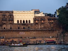 11B Tourist Boats Next To Manmandir Ghat With Archeological Survey Of India Building Behind After Sunrise From Tourist Boat On Ganges River Varanasi India