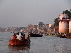 12B Looking Down The Ganges With Tourist Boats And Ghats After Sunrise On Ganges River Varanasi India