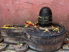 12B Black Shiva Lingam At A Small Temple In Varanasi Old Town India