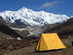 07A My Tent At Lamuney 4141m With Kanchenjunga And Goecha Peak On The Goecha La Kangchenjunga Trek