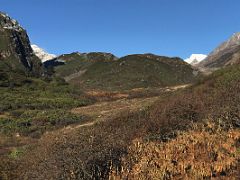 02A Looking At The Trail Ahead To Zemu Glacier Moraine With Nepal Peak And Kirat Chuli Tent Peak On Right Early Morning From Yabuk On Day 4 Of Kangchenjunga East Face Green Lake Trek Sikkim India