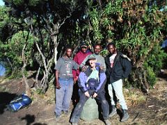 09 Jerome Ryan With His Team Of Two Porters, Cook, And Guide At Mweka Camp On The Descent From The Mount Kilimanjaro Kili Summit October 12, 2000