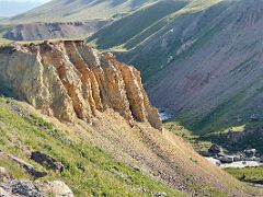 02B Eroded hill drops to the river as we hike to Tulpar Lake north from Ak-Sai Travel Lenin Peak Base Camp 3600m