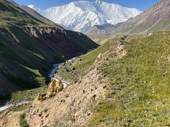 02C Looking back at Lenin Peak on our hike to Tulpar Lake north from Ak-Sai Travel Lenin Peak Base Camp 3600m