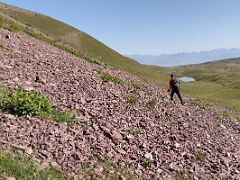 03C Hiking on the low shoulder of Pik Petrovski on day hike from Ak-Sai Travel Lenin Peak Base Camp 3600m