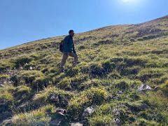 06B Lal Sing Tamang leads the way to the shoulder ridge of Pik Petrovski on day hike from Ak-Sai Travel Lenin Peak Base Camp 3600m