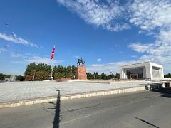 15C Statue of Manas at Ala-Too Square with Kyrgyz State History Museum Bishkek Kyrgyzstan