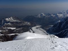 05B Looking down at Pik Petrovski, Lenin Glacier and camp 1 from Ak-Sai Travel Lenin Peak Camp 3 6100m