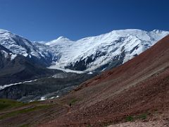 10A Descending from Travellers Pass 4133m with Pik Spartak centre left and Lenin Peak on right on the way to Ak-Sai Travel Lenin Peak Camp 1 4400m