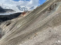 10C The trail contours around a scree slope toward the river crossing on the way to Ak-Sai Travel Lenin Peak Camp 1 4400m