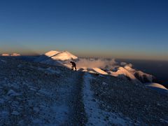 02C Sunrise on Dzerzhinsky Peak, Pik Krasina, Pik Tsyurupy, Camp 3 on Razdelnaya Peak, Peak of the 30th Anniversary of the USSR on the way to the Lenin Peak summit