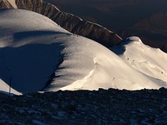 04B Camp 3 on Razdelnaya Peak in early morning light on the way to the Lenin Peak summit