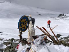 12B Jerome Ryan approaches the Lenin Peak summit 7134m with two climbers behind and a statue of the Virgin Mary on the summit