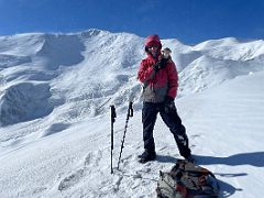 07A Jerome Ryan and Dangles on the snowy windy summit of Yuhin Peak 5100m with Lenin Peak beyond near Ak-Sai Travel Lenin Peak Camp 1 4400m