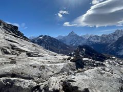 02A Baruntse, Ama Dablam, Malanphulan, Kangtega from the rocky slab slope on the way to Lobuche East High Camp 5600m