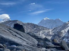 05A Makalu and Baruntse from the steeper rocky slab slope on the way to Lobuche East High Camp 5600m