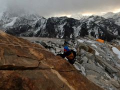 01A The rock climbing assisted by a hand rope continued a few minutes after leaving Lobuche East High Camp 5600m to start the climb to the Lobuche East Peak summit